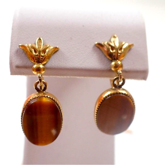 Vintage AMCO 12K GF Tigers Eye Necklace Earring Set - Picture 4 of 7